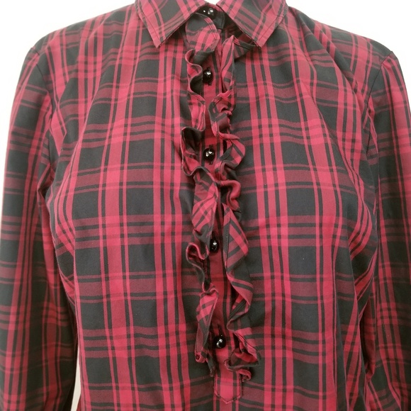 Talbots Tartan Red Ruffle Popover Shirt size 10 - Picture 7 of 8